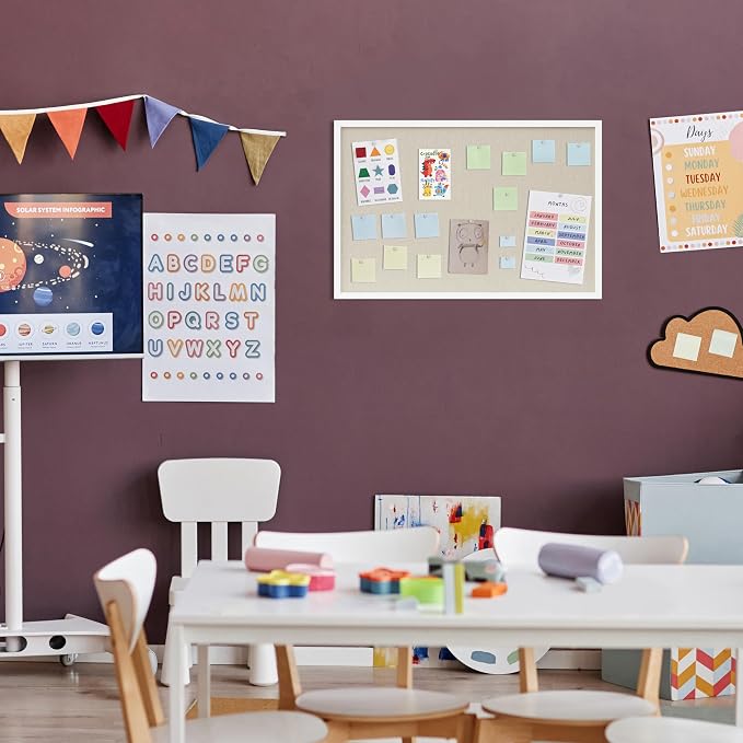 DAHAPYBOO Cork Board with Linen White, Bulletin Board 30"x20" Hanging Corkboards - Image 6