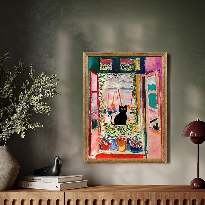Fantasy Artists Henri Matisse Cat Wall Art, Framed Open Window Black Cat Canvas - Image 4