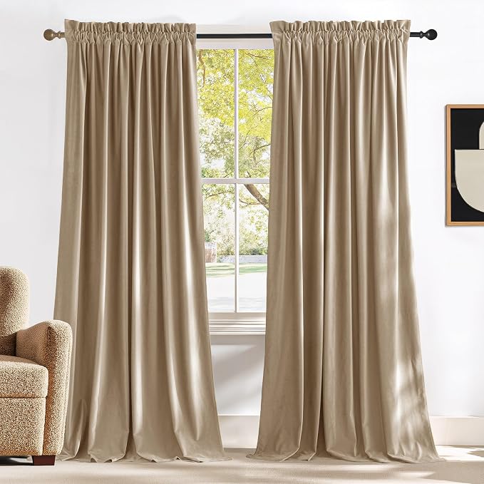 NICETOWN Beige Velvet Curtains 144" Length by NICETOWN
