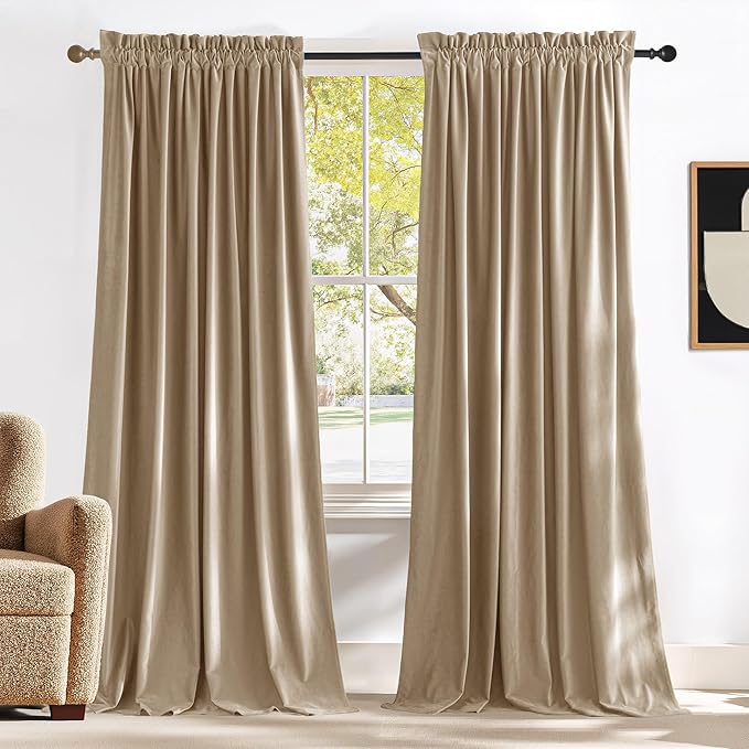 NICETOWN Thick Beige Velvet Drapes by NICETOWN