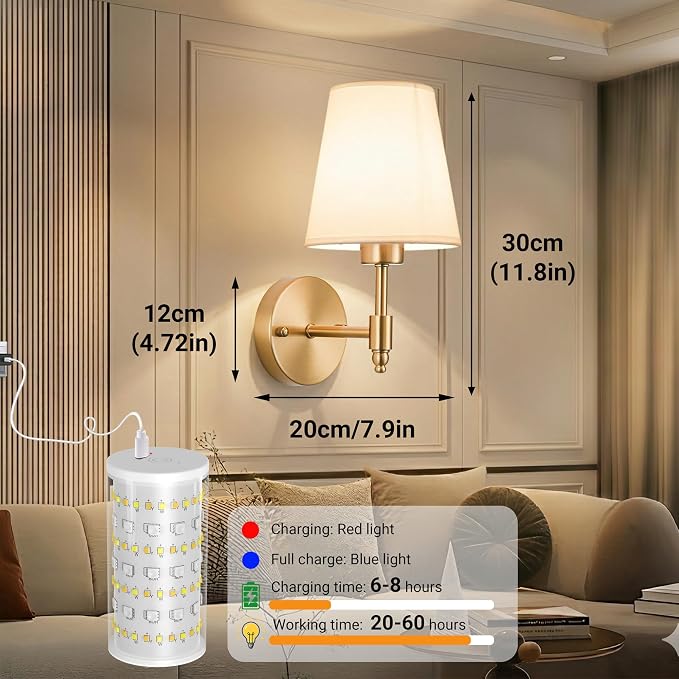Nekhung Battery Operated Wall Sconces Set of Two, Wireless Battery Wall Light - Image 9
