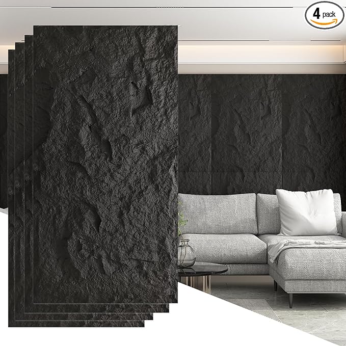 OUZUGIE 4 PCS Faux Stone Wall Panel 47.2’’ x 23.6’’ Interior Exterior Wall by OUZUGIE