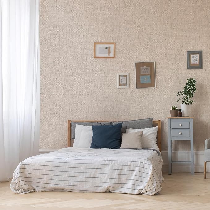 Beige Textured Contact Paper Grasscloth Wallpaper Peel and Stick Linen Self - Image 7