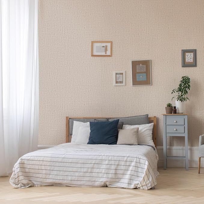 Beige Wallpaper Peel and Stick 472" Textured Beige Grasscloth Contact Paper - Image 6