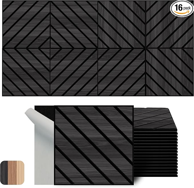 WoveN SounD Artisan Acoustic Wall Panels, 16 Pack 12x12 Inch, PVC Wood Grain by WovenSound