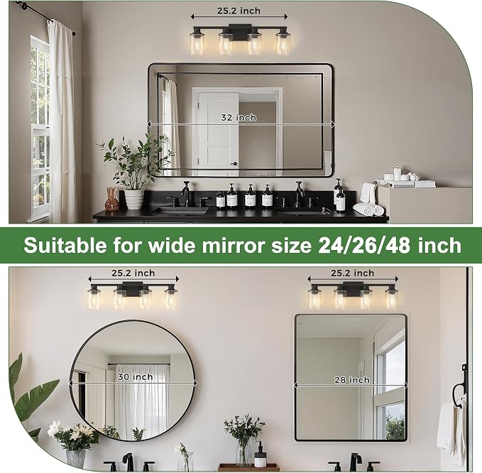 DORESshop Bathroom Light Fixtures, 4-Light Black Bathroom Lighting Fixtures - Image 2