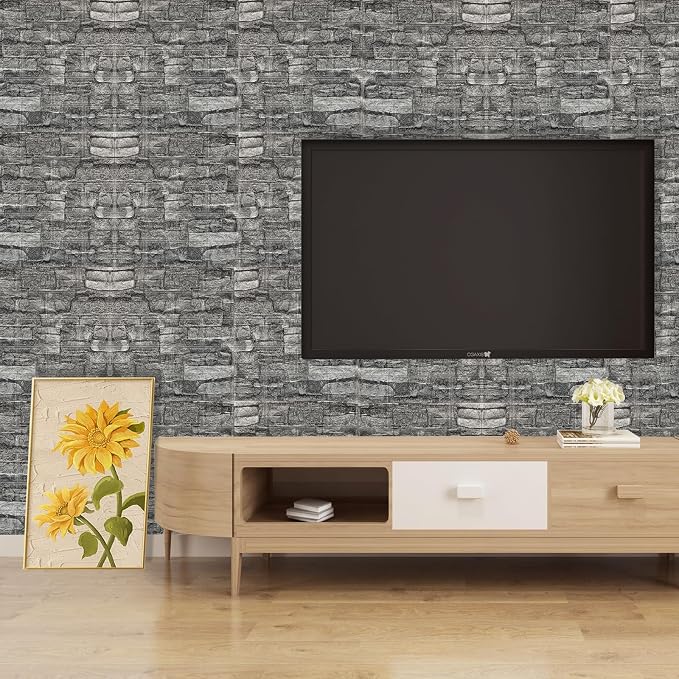 3D Wall Panels Peel and Stick in Black Grey, Faux Brick Wall Panels - Image 9