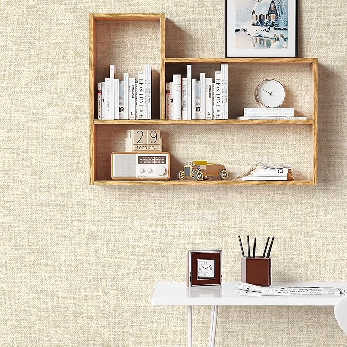 Beige Grasscloth Peel and Stick Wallpaper 17.3"x160" Faux Linen Textured - Image 4