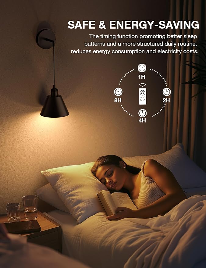 NIORSUN Matte Black Battery Operated Wall Sconce Set of 2, 5200mAh Dimmable - Image 5