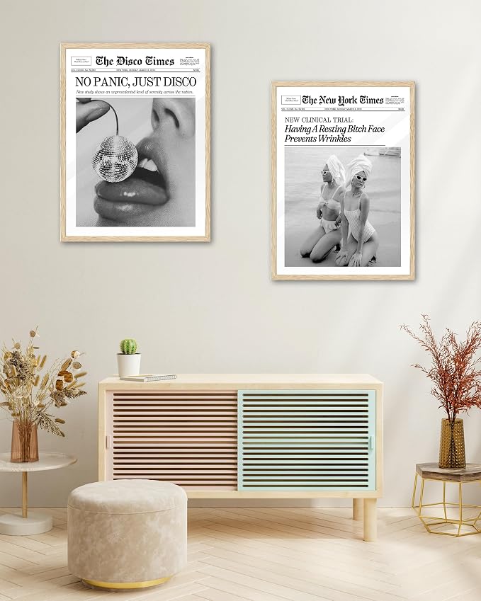 iHery No Panic Just Disco Framed Trendy NewsPaper Wall Art, Cherry Disco Ball - Image 8
