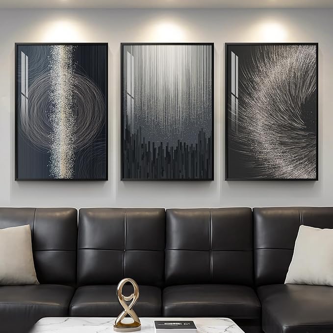 Large Framed Black Silver Modern Abstract Wall Art by Cuspin