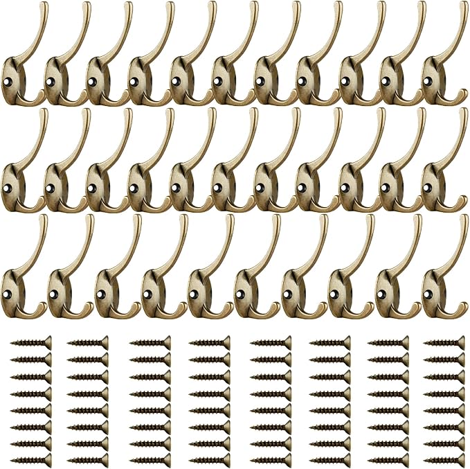 IBosins 32 Pack Antique Brass Coat Hooks Wall Mounted - Image 2
