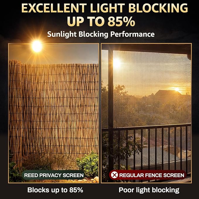 Barydat 1 Pcs 6 x 10 ft Reed Fence Roll, 85% Shade Bamboo Privacy Screen - Image 3