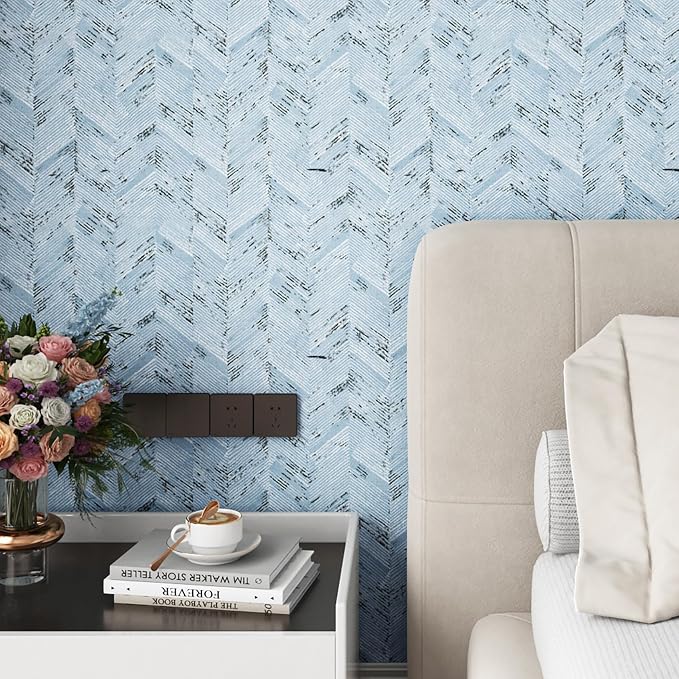 Livelynine 15.8x197 Blue and White Grass Cloth Wallpaper Peel and Stick Contact - Image 5