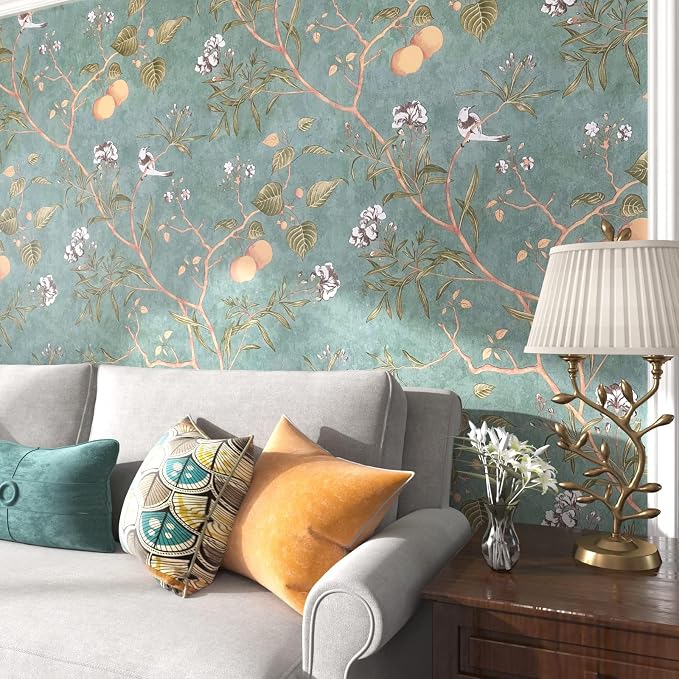 Laatse Green Floral Wallpaper Peel and Stick Bird Wallpaper 17.5" x 196.8" - Image 6