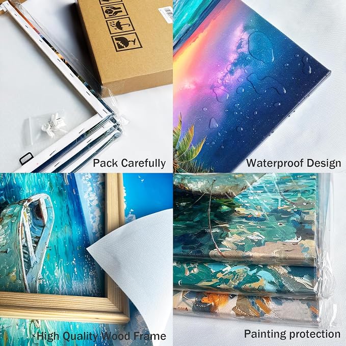 weiyiart Blue Ocean Canvas Wall Art Coastal Starfish Painting Prints Beach - Image 4
