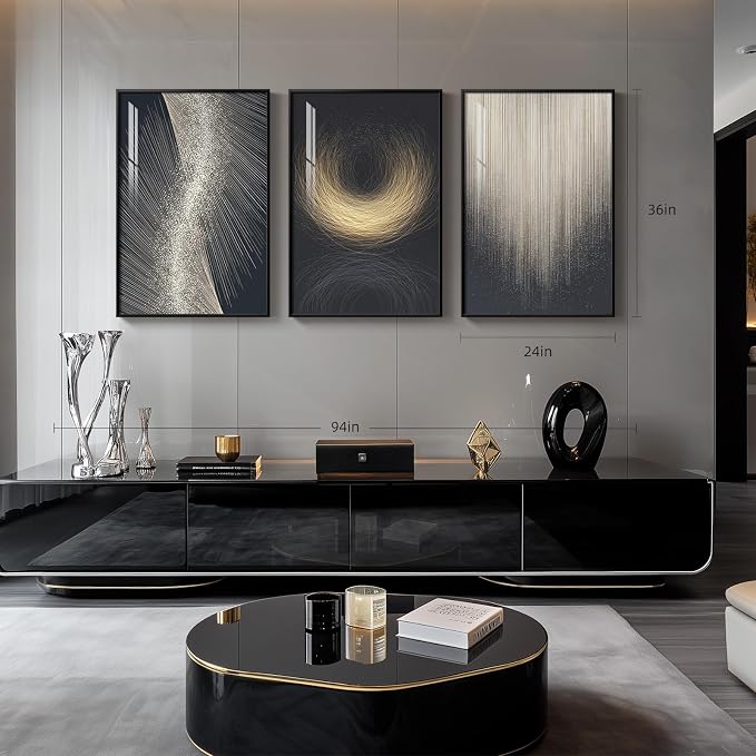 Large Framed Black and Gold Modern Luxury Abstract Wall Art - Image 3