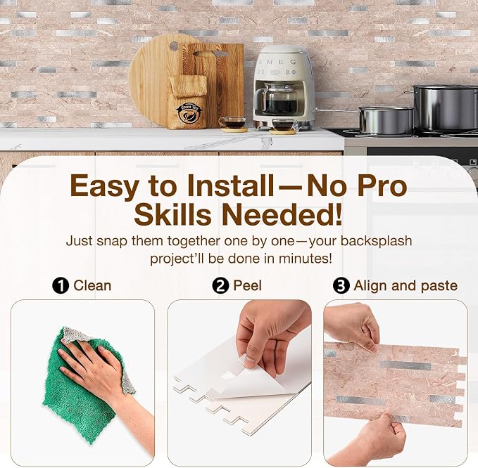 Peel and Stick Backsplash Tile Waterproof Removable PVC Wall Sticker 3D Faux - Image 5