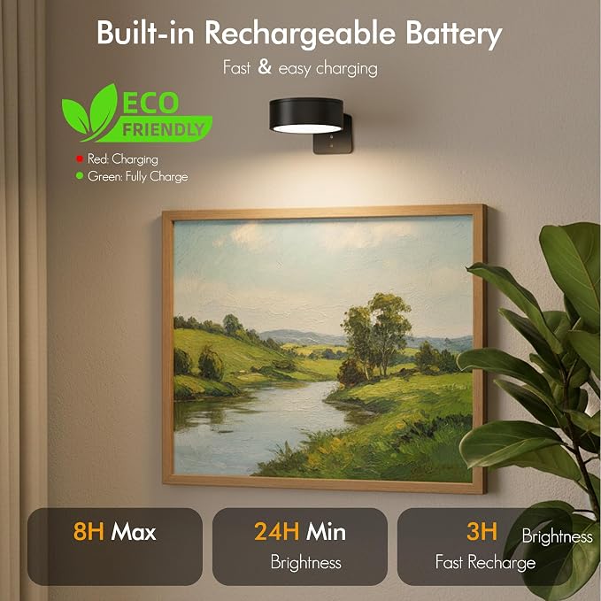 3-Pack Picture Lights for Wall, Rechargeable Battery Operated LED Painting Light - Image 4