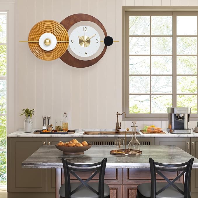 Wall Clock Modern Battery Operated Big Clocks Metal and Wooden Nordic Style - Image 6