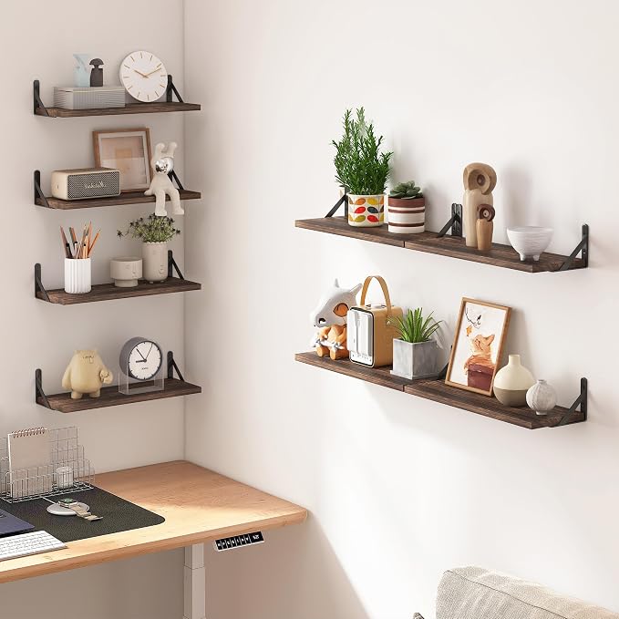 Fixwal Floating Shelves, Width 4.7in Rustic Wood Wall Shelves Set of 8 - Image 2
