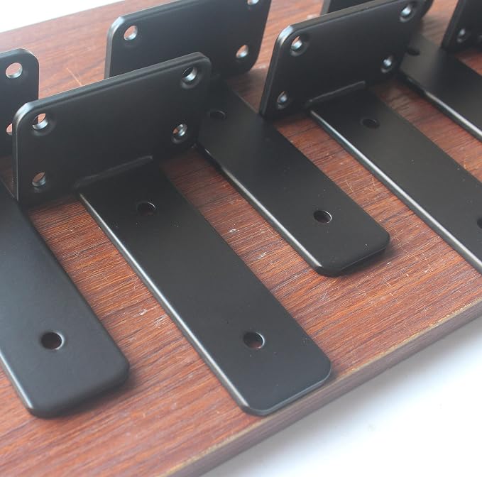 4 Pack - 5 inch Black Hidden L Shelf Bracket Iron Floating Shelf Brackets - Image 4