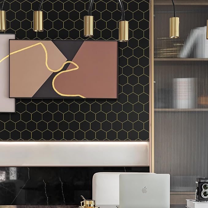 Black and Gold Wallpaper Geometric Peel and Stick Wallpaper - Image 5