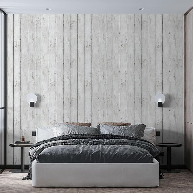 White Grey Wood Paper 17.71 in X 205 in Self-Adhesive Removable Peel and Stick - Image 3