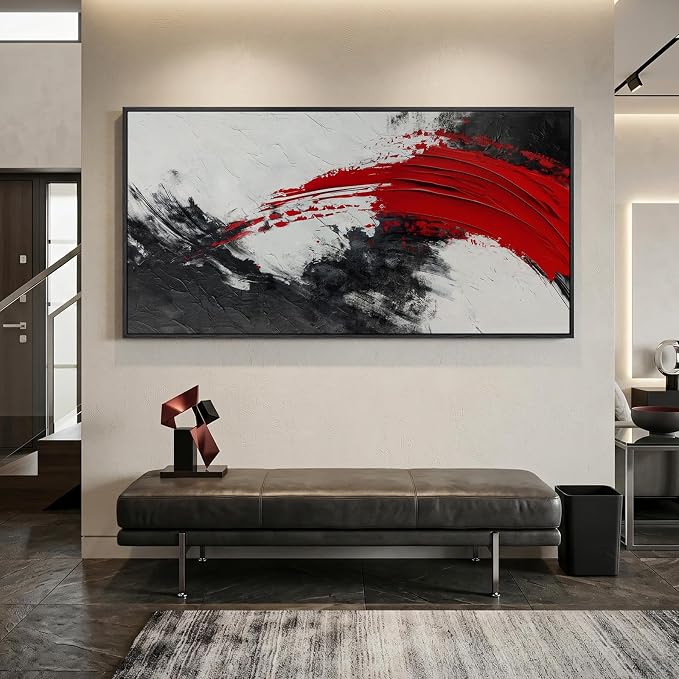 Extra Large Framed Red Black and White Abstract Wall Art - Image 2