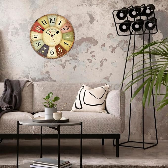 VIKMARI Clocks Battery Operated Wooden Wall Clock Retro Rustic Clock Decorative - Image 5