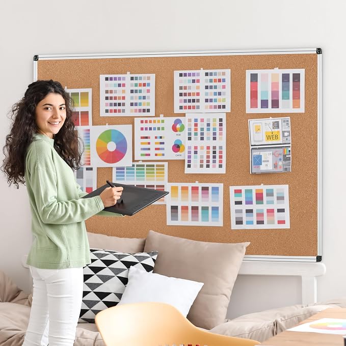 Large Cork Bulletin Board 72" X 48", Wall Mounted Notice Pin Board - Image 2
