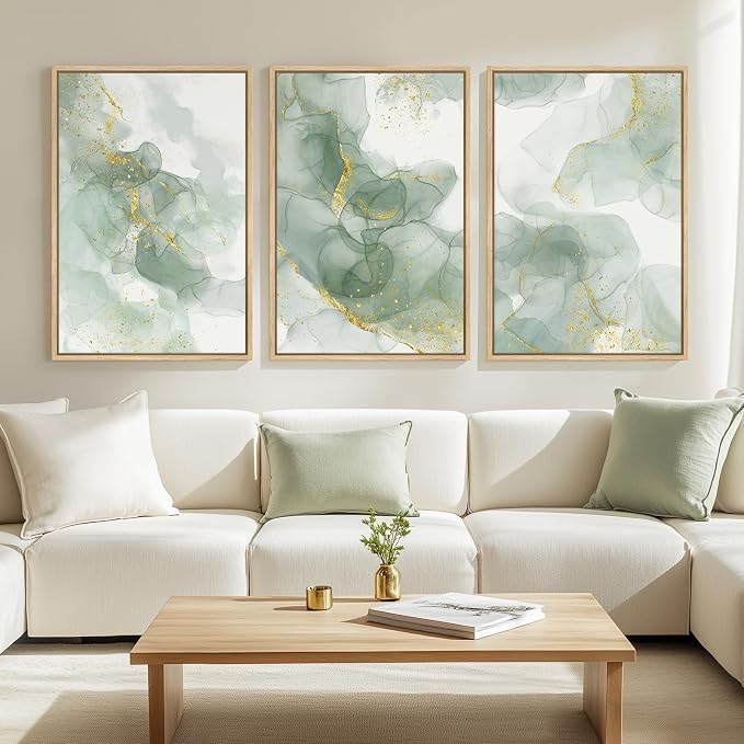 Large Framed Sage Green Abstract Wall Art by Cuspin