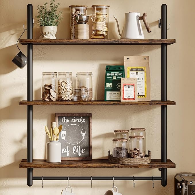 Bestier 3 Tier Industrial Pipe Shelving, Floating Book Shelves by Bestier