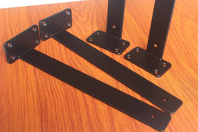8 Pack - 12 inch Black Hidden L Shelf Bracket Iron Floating Shelf Brackets - Image 3