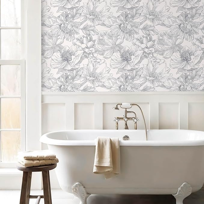 Ismoon Vintage Floral Wallpaper Peel and Stick Beige and Gray Contact Paper - Image 3