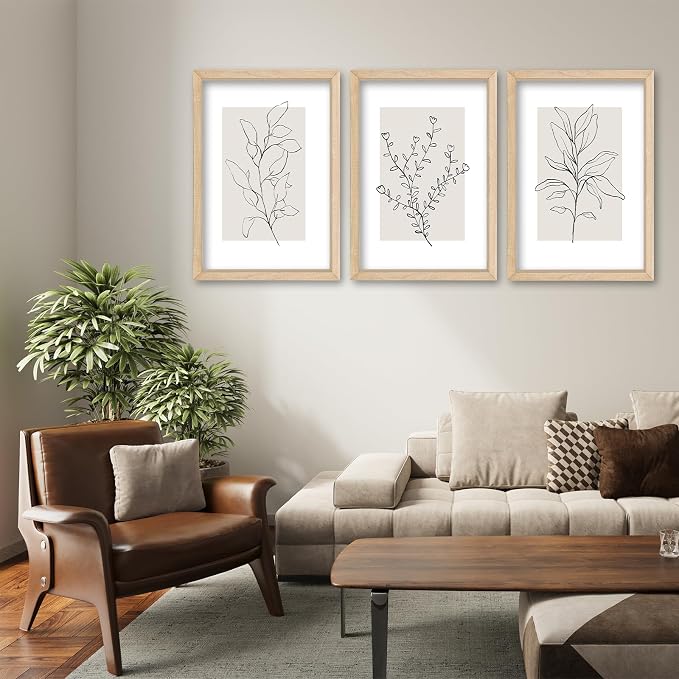 YWJKWLGS Neutral Botanical Prints Framed Wall Art Decor 11x16 Inch Set of 3 - Image 4