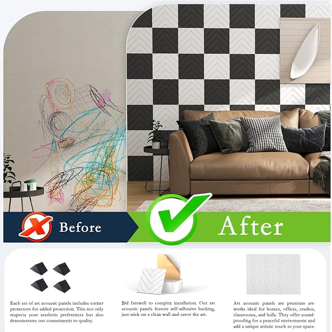 12Pack Acoustic Wall Panels, Self-Adhesive Sound Proof Foam Panels - Image 6