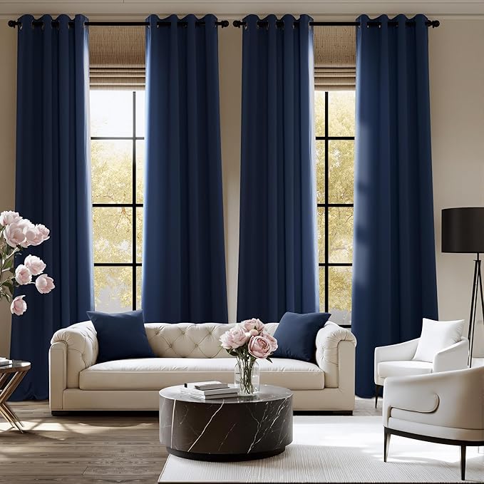 NICETOWN Room Darkening Draperies Curtains Panels, 2 Panels Navy Blue W52 x L84 - Image 2
