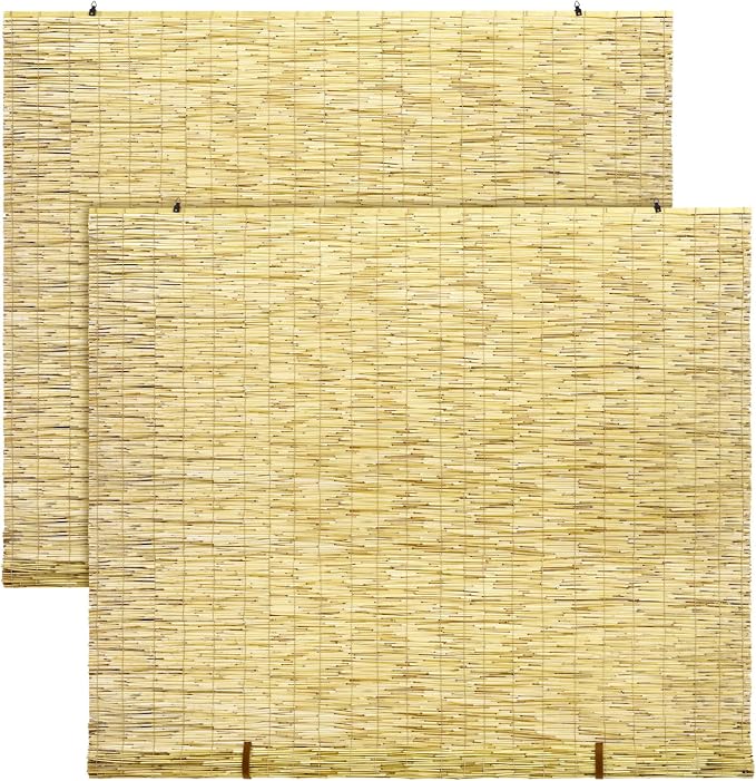 DoubleFill 2 Pcs Bamboo Shades Outdoor Reed Roll up Blinds 72" W x 72" H by DoubleFill