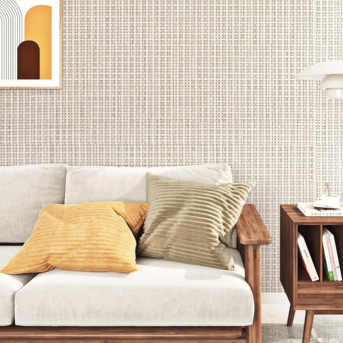 FunStick Beige Weave Grasscloth Peel and Stick Wallpaper Textured Wallpaper - Image 5