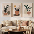 Framed Boho Botanical Canvas Wall Art Prints, Elegant Boho Plant Pictures by Cuspin
