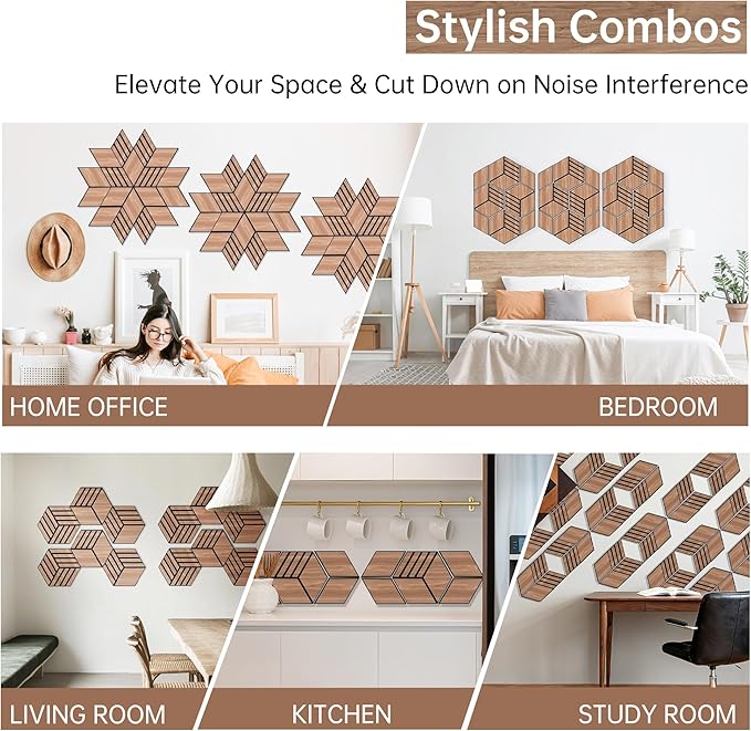 Mollywell Acoustic Panels, PVC Wood-Grain, 14x12 Inch Hexagon Carved Sound - Image 5