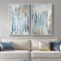 Large White Framed Blue and Gold Abstract Canvas Wall Art by Cuspin
