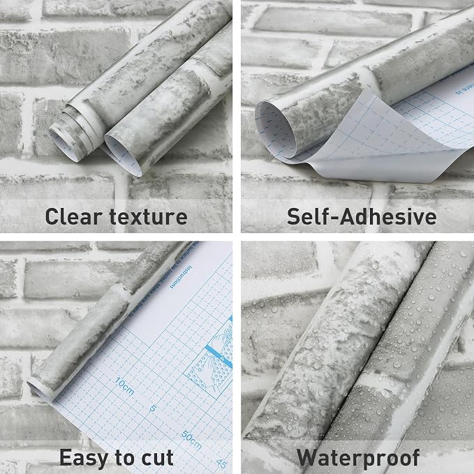 Guvana Grey Brick Wallpaper Peel and Stick Wallpaper 3D Brick Contact Paper - Image 4