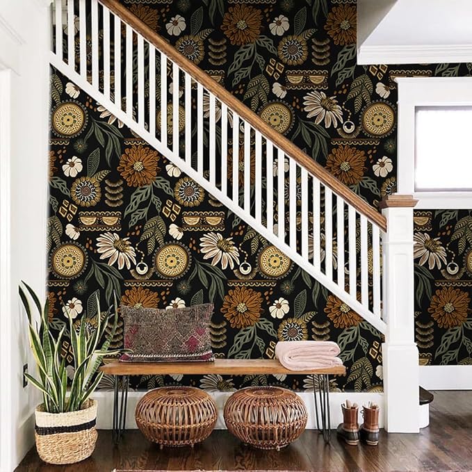 Simon&Siff Boho Peel and Stick Wallpaper, 17.3" x 800" Sun Floral Retro Contact - Image 3