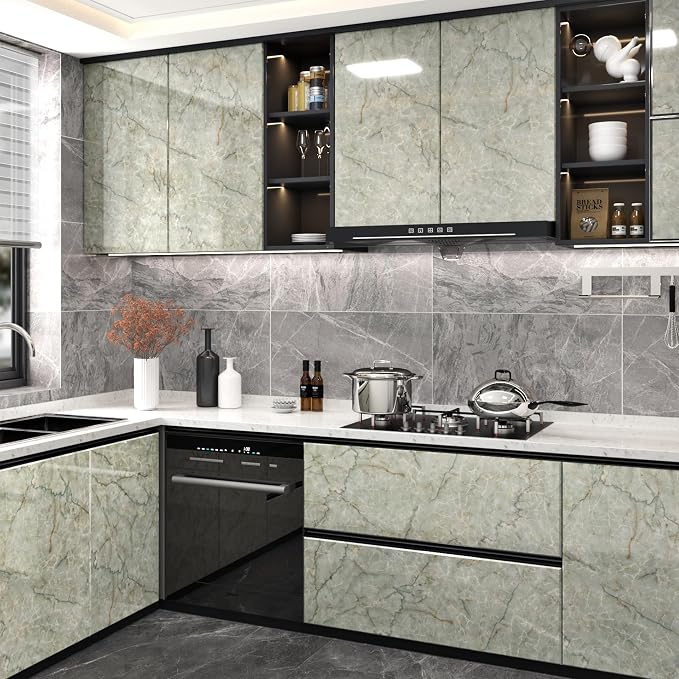 Cyan Glossy Marble Contact Paper Peel and Stick Countertops Self Adhesive - Image 4