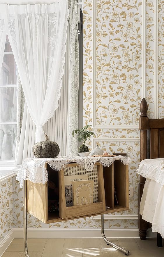 Heroad Floral Wallpaper Peel and Stick White and Gold Contact Paper Boho Peel - Image 2