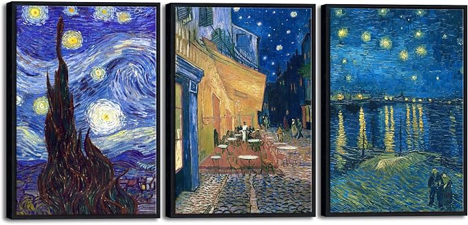 Wieco Art Black Framed 3 Panels Canvas Prints of Vincent Van Gogh Paintings by WiecoArt