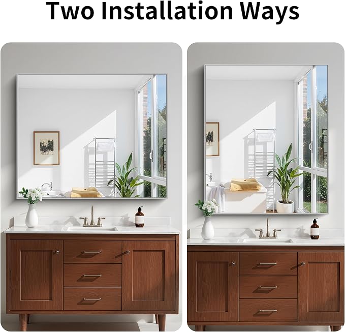 KOCUUY Silver Framed Mirror, HD Tempered Glass, Anti-Rust Brushed Silver Frame - Image 7