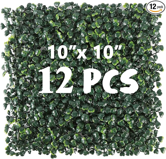 12PCS 10"x 10" Artificial Boxwood Wall Panels, UV-Anti Grass Wall Hedge Plant by Unknown